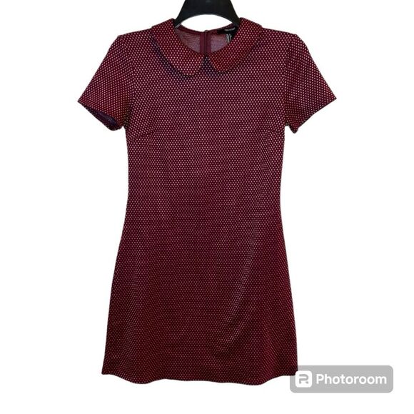 Forever 21 Red Peter Pan Collar Short Sleeve Shift Dress Size Small - Picture 1 of 7